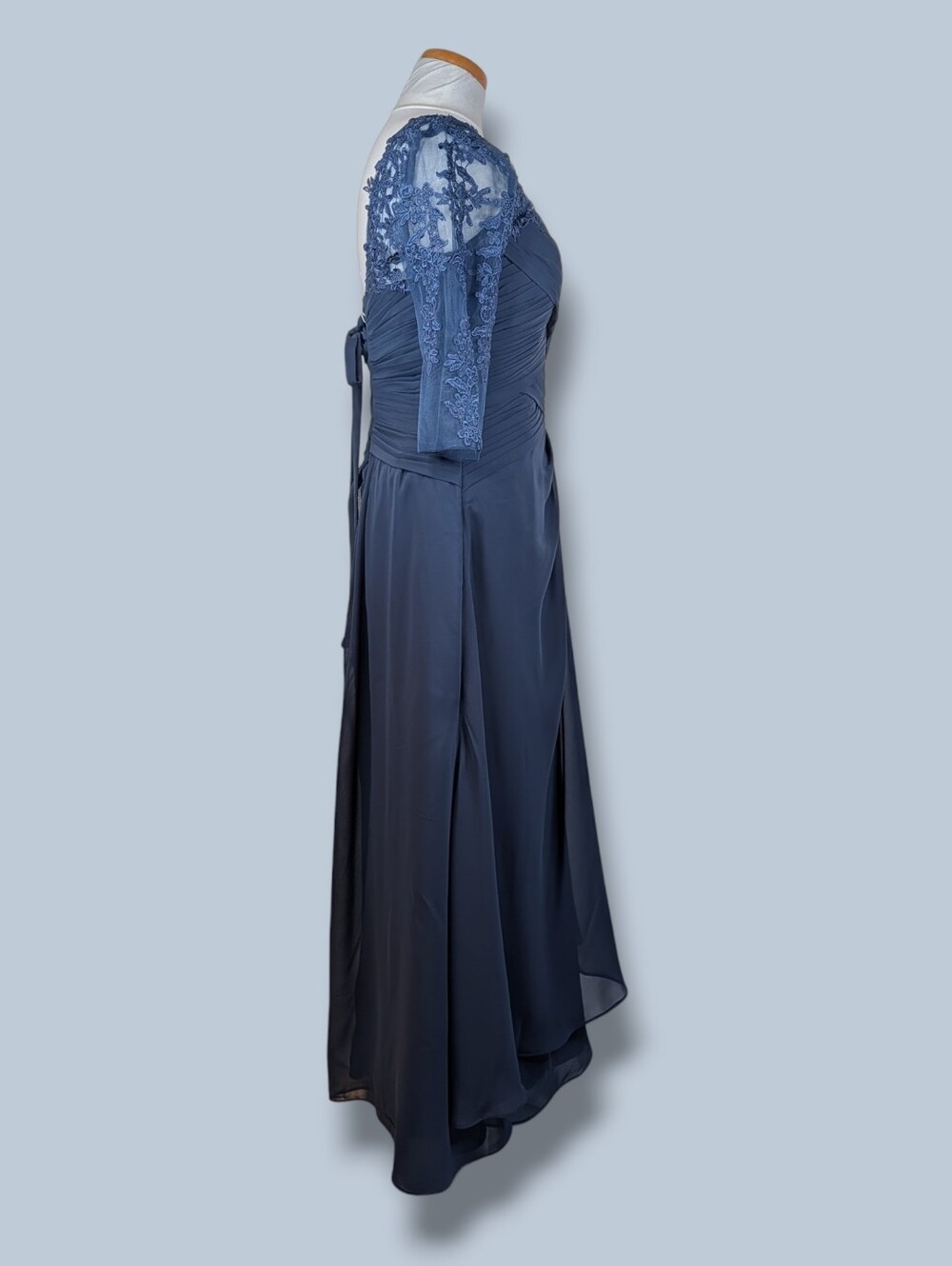 NWT Elegant Navy Blue Lace Up Back Pleated Chiffon Evening Gown Dress Size 14/XL - Picture 6 of 16